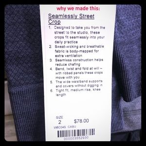 NWT Lululemon Seamlessly Street Crop size 2
